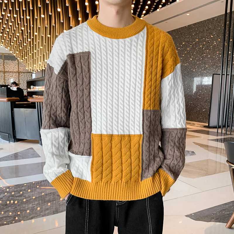 Men's Sweaters New Spring Winter Fashion Patchwork Loose Sweater Men Streetwear Mens Casual Sweaters Warm Knitting Pullovers Men H261026 - view 7