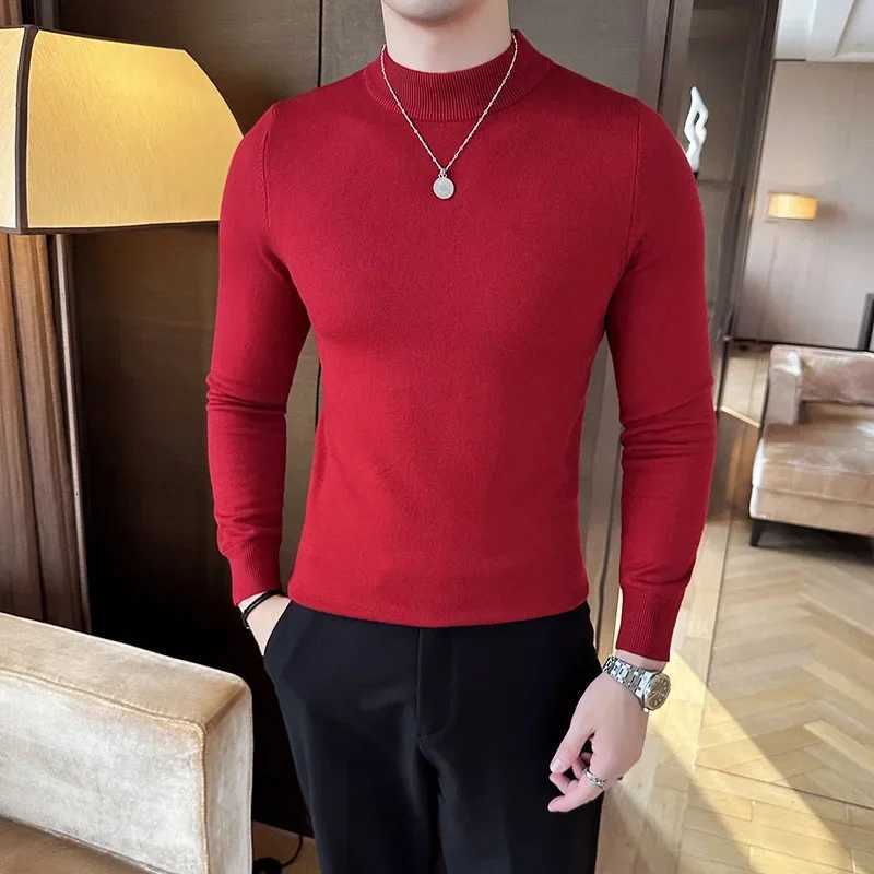 Men's Sweaters 12 Colors Half High Neck Men's Sweater Autumn Winter Korean Solid Color Knitted Pullover Men Long sleeve Slim Fit Casual Swea - view 7