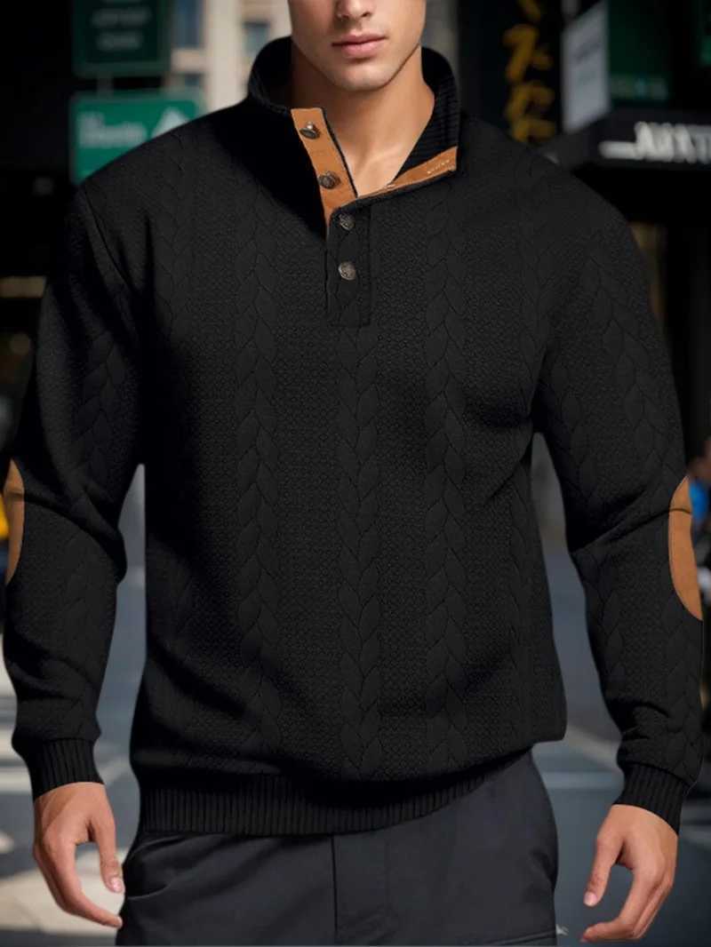 Men's Sweaters Mens Knitted Jacquard Sweaters Button Stand-up Collar Warm Pullover Sweaters Outdoor Casual Men's Long-sleeved Sweatshirt H26 - view 7