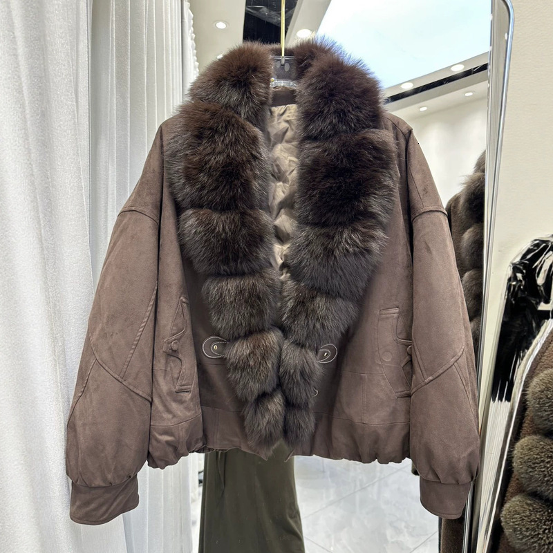 26 Winter New Style Women's Short Down Jacket with Large Real Thickened and Warm, Fox Fur Collar, Suede Parka - view 4
