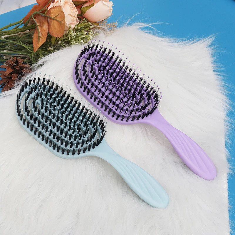 Hair Brush Boar Bristle Massage Comb -static Hair Scalp Styling Detangling Hollow Out Nylon Teeth Comb Air Bag Comb 261027