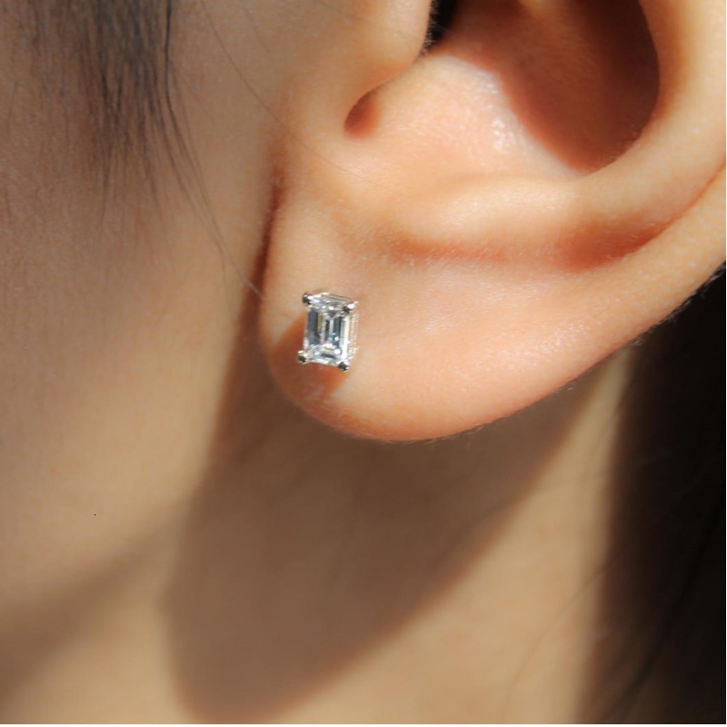 Igi Certified HPHT CVD Vvs1 Lab Grown Created Diamond 14k 18k Solid Gold Earrings White Gold Emerald Cut - view 3
