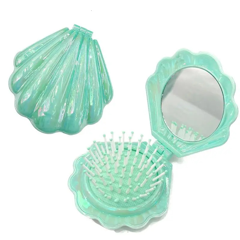 . Shells Folding Comb Airbag Hair Brush With Mirror -static Comb Multifunctional Practical Plastic Hair Brushes Combs 261027 - view 6