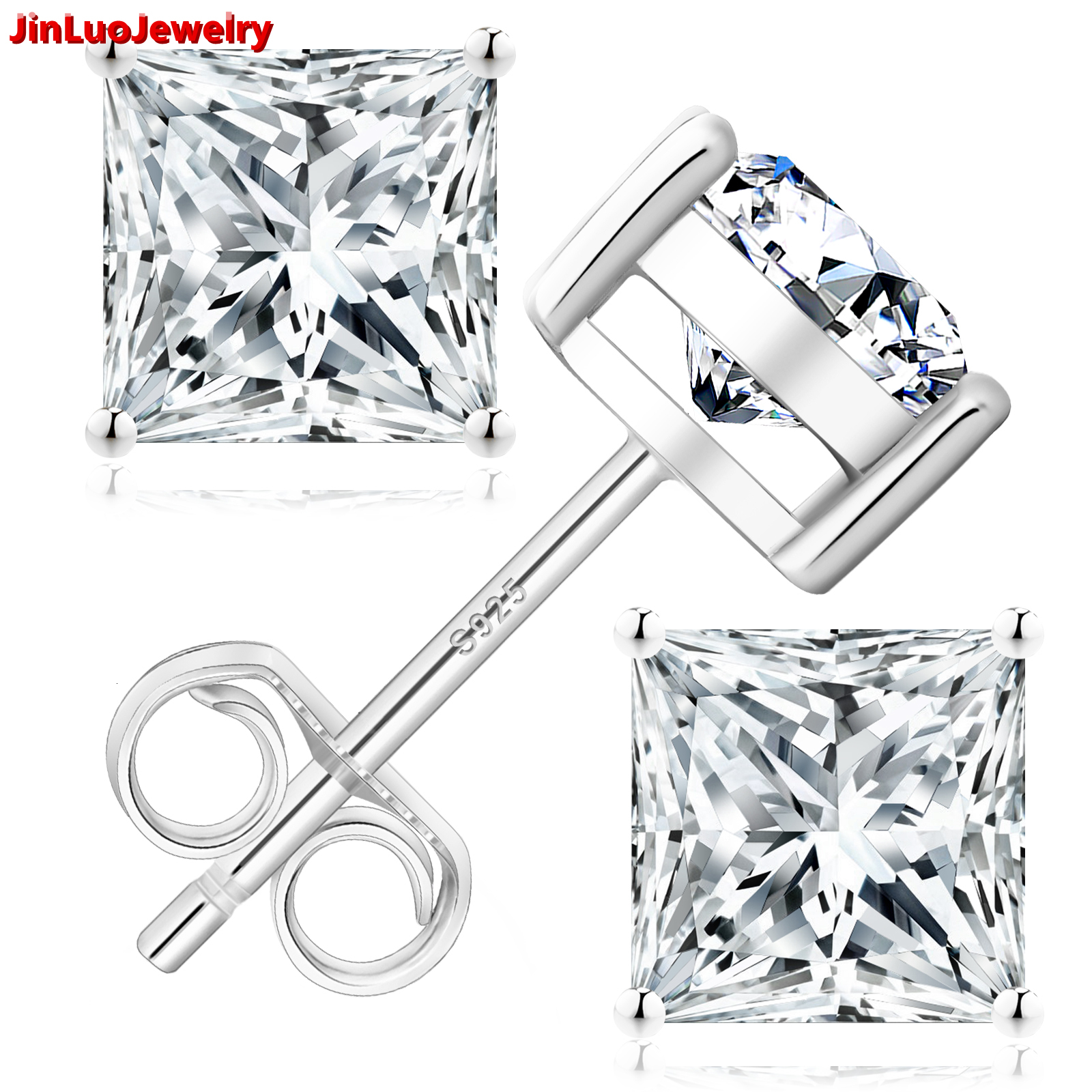 Princess Cut Moissanite Earring Stud 14K Gold Plated 925 Sterling Silver Women Men Jewelry VVS 0.6ct-2ct Square Diamond Earring