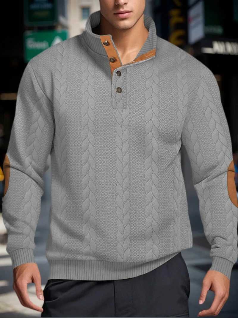 Men's Sweaters Mens Knitted Jacquard Sweaters Button Stand-up Collar Warm Pullover Sweaters Outdoor Casual Men's Long-sleeved Sweatshirt H26 - view 5