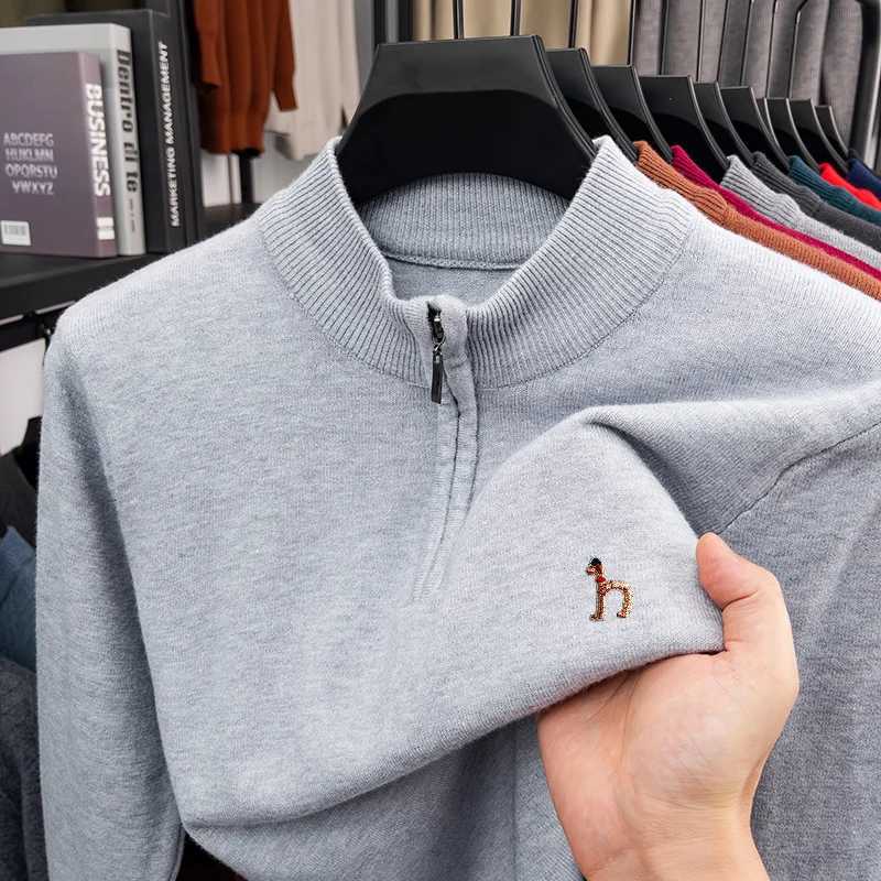 Men's Sweaters Man Long sleeved Knitted Sweater Mock Neck Zipper Exquisite Embroidery Autumn Winter New Pullover Leisure Warmth Sweater H261026 - view 3
