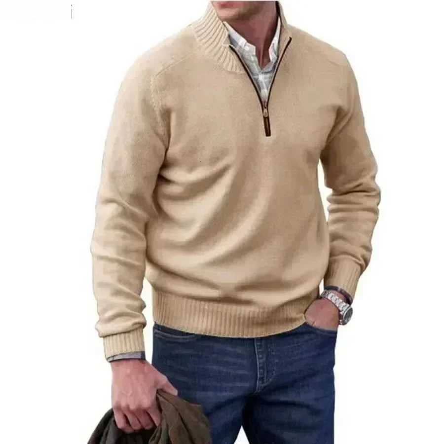 Men's Sweaters Men's Warm Zipper Sweaters Autumn Winter Solid Stand Collar Knitted Pullovers Wool Knitwear Casual Comfort Sweaters for Men H - view 6