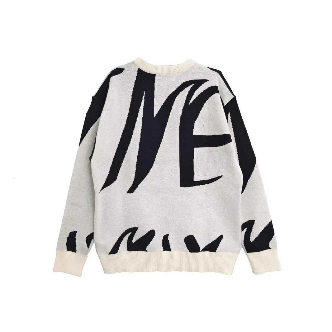 Men's Sweaters Men Crew Neck Sweater Abstract Letter Jacquard Knit Pullover Loose Drop Shoulder Long sleeve Streetwear Men Knitwear H261026 - view 5