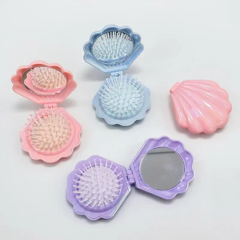 . Shells Folding Comb Airbag Hair Brush With Mirror -static Comb Multifunctional Practical Plastic Hair Brushes Combs 261027 - view 5