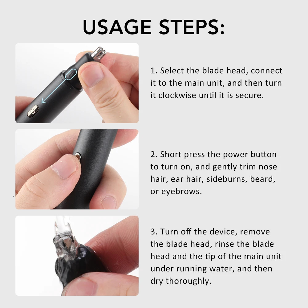 Electric Nose Ear Hair Trimmer for Men Painless Rechargeable Sideburns Eyebrows Beard 3 in 1 Hair Clipper Shaver 261027 - view 7