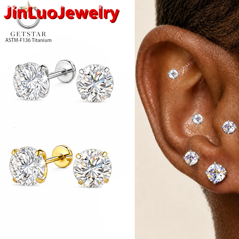 Getta Astm-f136 Titanium Titane PVD Silver Gold Labret Surface Piercing Flatback Moissanite Earrings Flat Back Men's Earrings