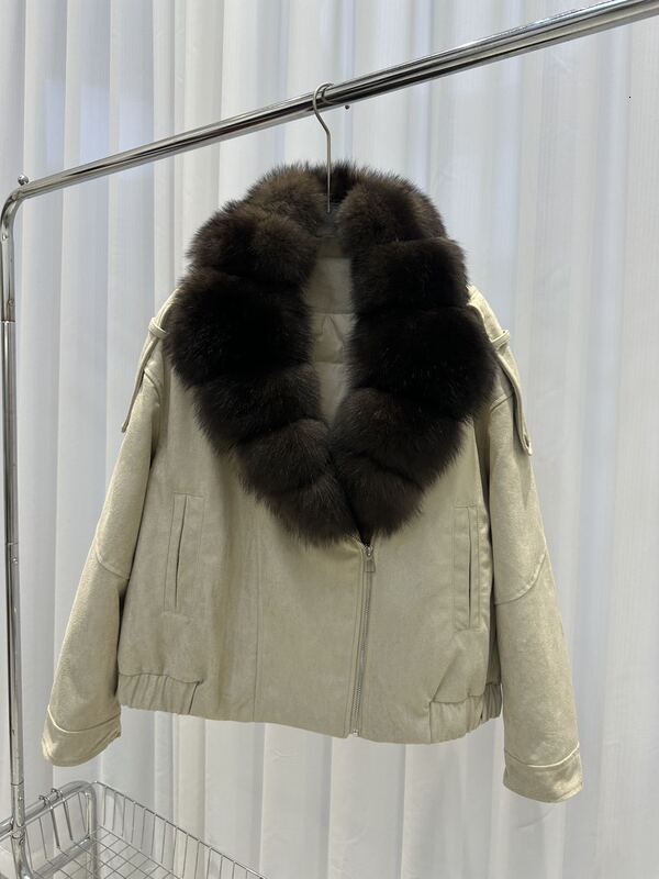 Cross-border 2026 Fall/Winter New Suede Fox Short Down Jacket with Large Fur Collar for Women, Motorcycle Trendy Coat - view 6