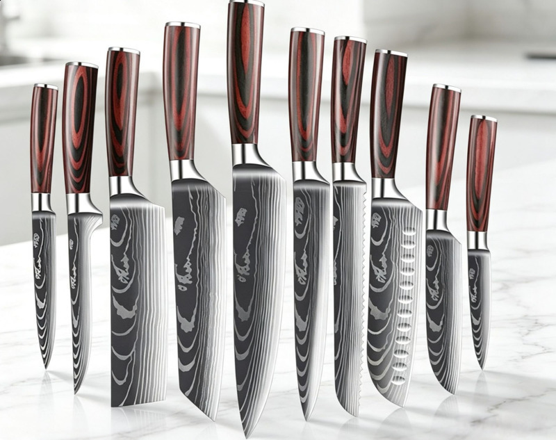 MDHAND Kitchen Bread Knife Serrated n Laser Damascus Knives 7CR17 Stainless Steel Blade Chef gift box 260403BJ - view 2