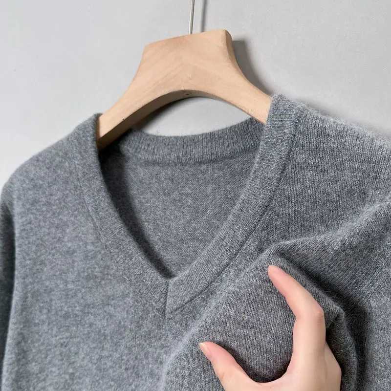 Men's Sweaters Men's Knitted Warm V-neck Pullovers Ribbed Solid Slim Fit Classic Black Gray Sweater for Man Autumn Spring Top Jumpers Clothe - view 3
