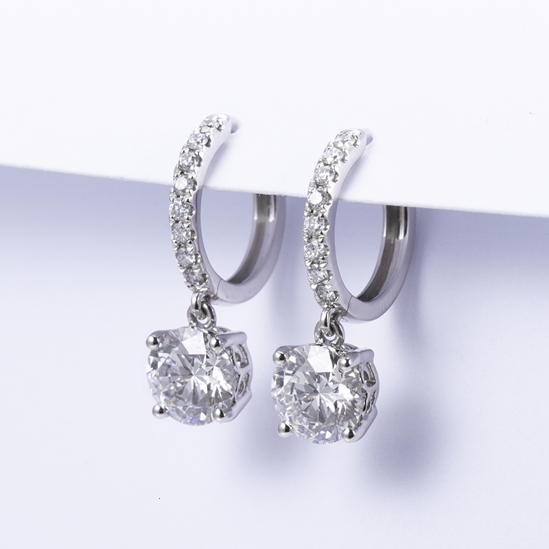 Messi Jewelry MSE-629 18k White Gold 1ct E VVS2 Round Cut Designer for Women Lab Grown Diamond Drop Earrings - view 5