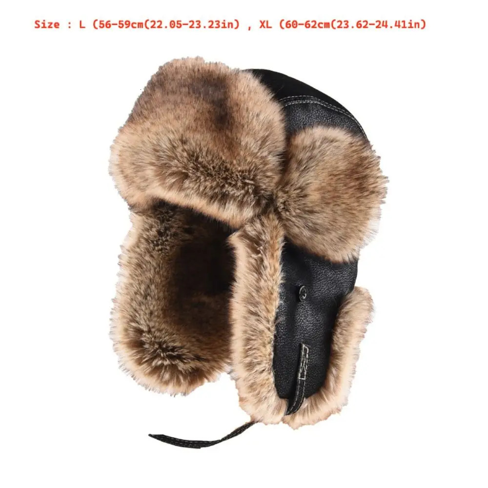 Leather Winter Trapper Hat Pilot Faux Fur Lined Caps Lei Feng Thicken Warm Ear Protection Ski Ushanka Outdoors 261022 - view 7