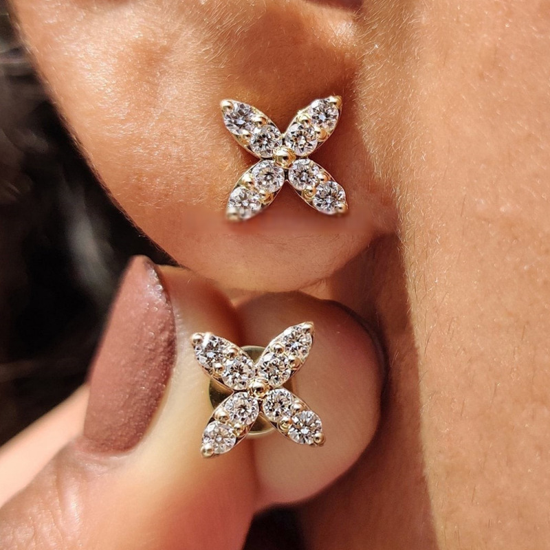 Igi Gia Certified HPHT CVD Vvs1 Lab Grown Created Diamond 14k 18k Solid Gold Earrings Minimal Flower Style - view 5