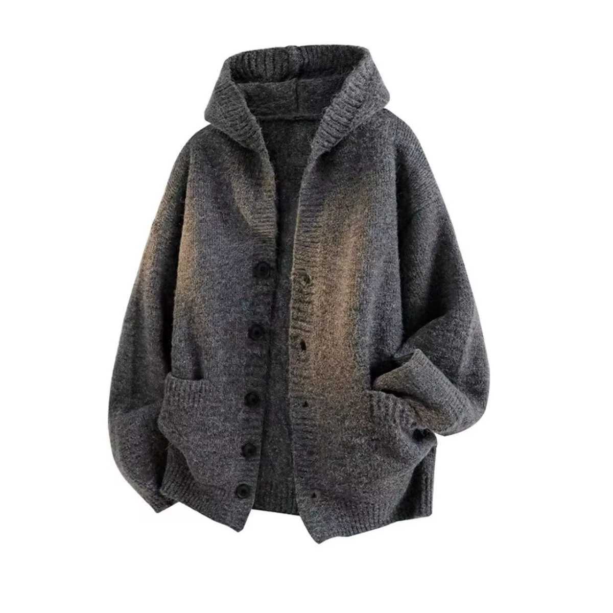 Men's Sweaters American Hooded Open Cardigan Sweater Men's Autumn Winter New Lazy Style Loose Knitted Outerwear Trendy H261026 - view 3