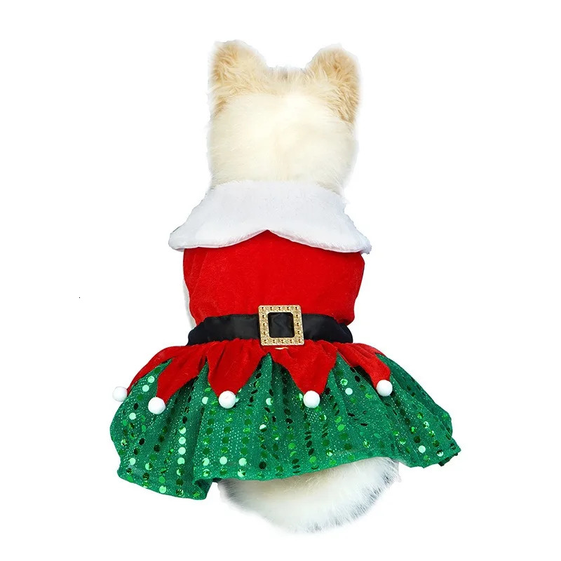 Cats Christmas Dress Fashion Santa Claus Dog Skirt Soft Warm Pet Christmas Costume Dog Holiday Party Dress Up Clothes Red 261027 - view 7