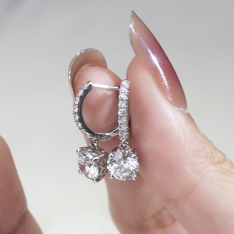 Messi Jewelry MSE-629 18k White Gold 1ct E VVS2 Round Cut Designer for Women Lab Grown Diamond Drop Earrings - view 6