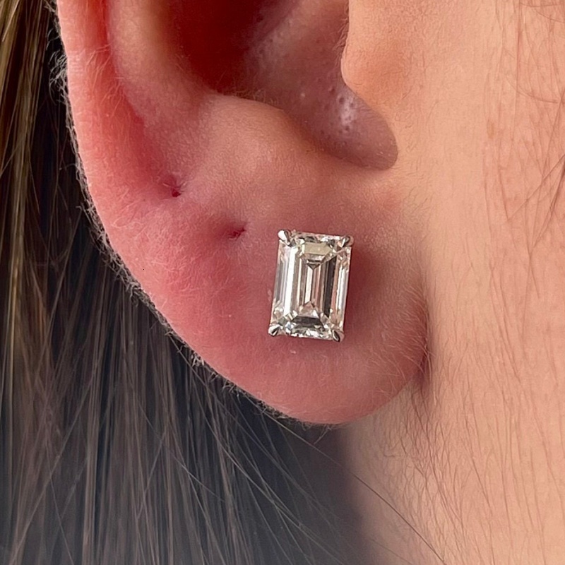 Igi Certified HPHT CVD VVS1 Lab Grown Emerald Cut White Diamond Earrings 14k 18k Solid Gold Studs Igi Certified White Gold - view 3
