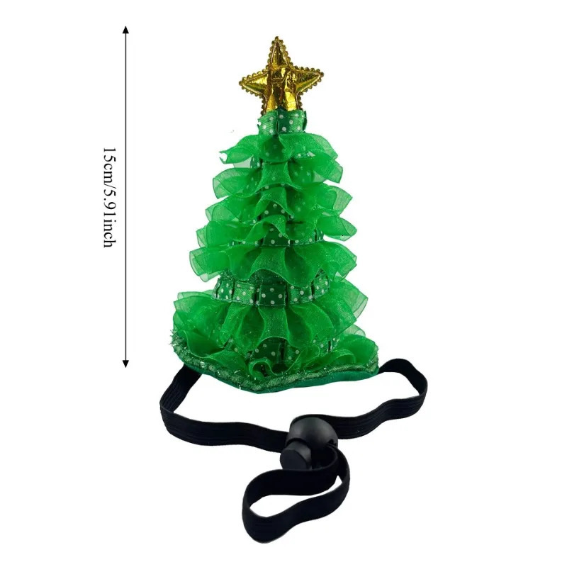 2PCS/SET Christmas Cat Dog Dress With Christmas Tree Headwear Polyester Fabric Material Green Christmas Print Fleece Headpiece 261027 - view 7