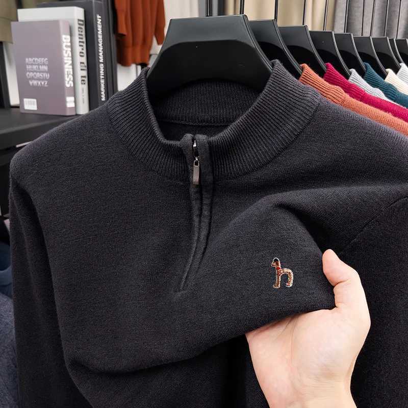 Men's Sweaters Man Long sleeved Knitted Sweater Mock Neck Zipper Exquisite Embroidery Autumn Winter New Pullover Leisure Warmth Sweater H261026 - view 5