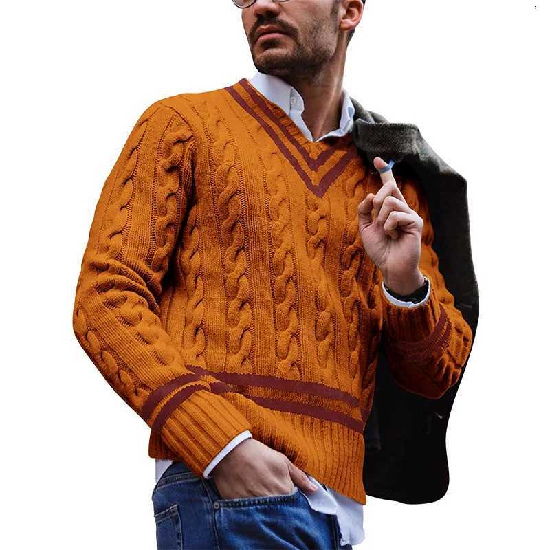 Men's Sweaters Pullover V-neck sweater men's striped color blocking knitted sweater autumn and winter fashion men's top jacket H261026 - view 5