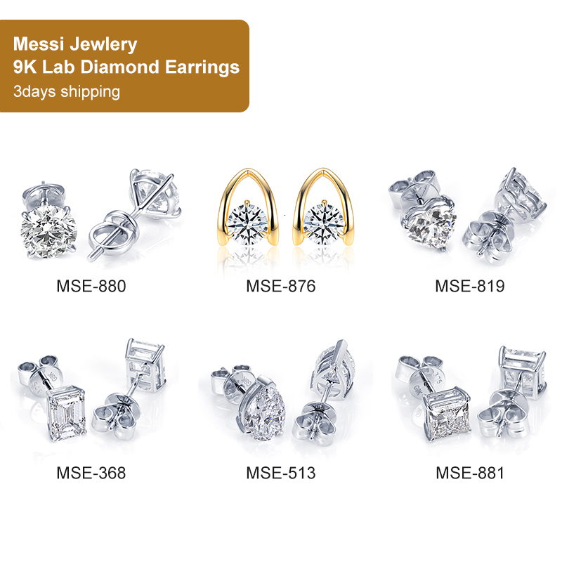 Ready to Ship MSE-368 Classic Four Claw 9k Solid Gold 1ct Emerald Lab Grown Diamond Stud Earrings - view 6