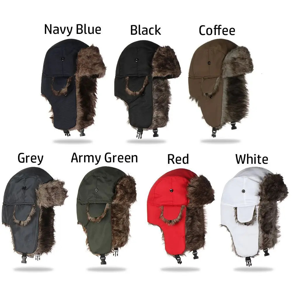 High Quality Earflap Trapper Winter Cap Causal Russian Ushanka Ski Hat Simple Warm Useful Hats for Men Women 261022 - view 7