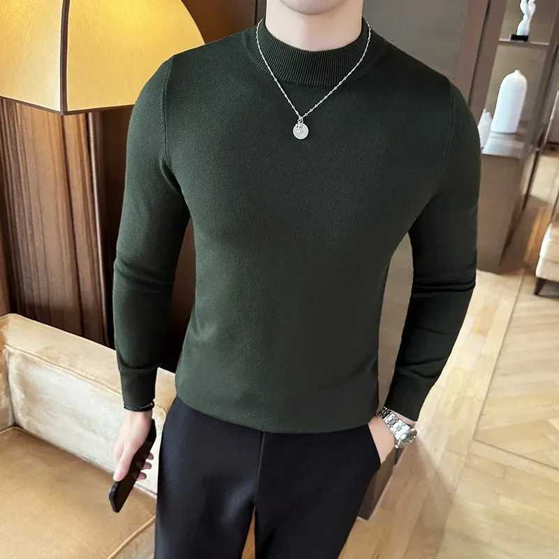 Men's Sweaters 12 Colors Half High Neck Men's Sweater Autumn Winter Korean Solid Color Knitted Pullover Men Long sleeve Slim Fit Casual Swea - view 4