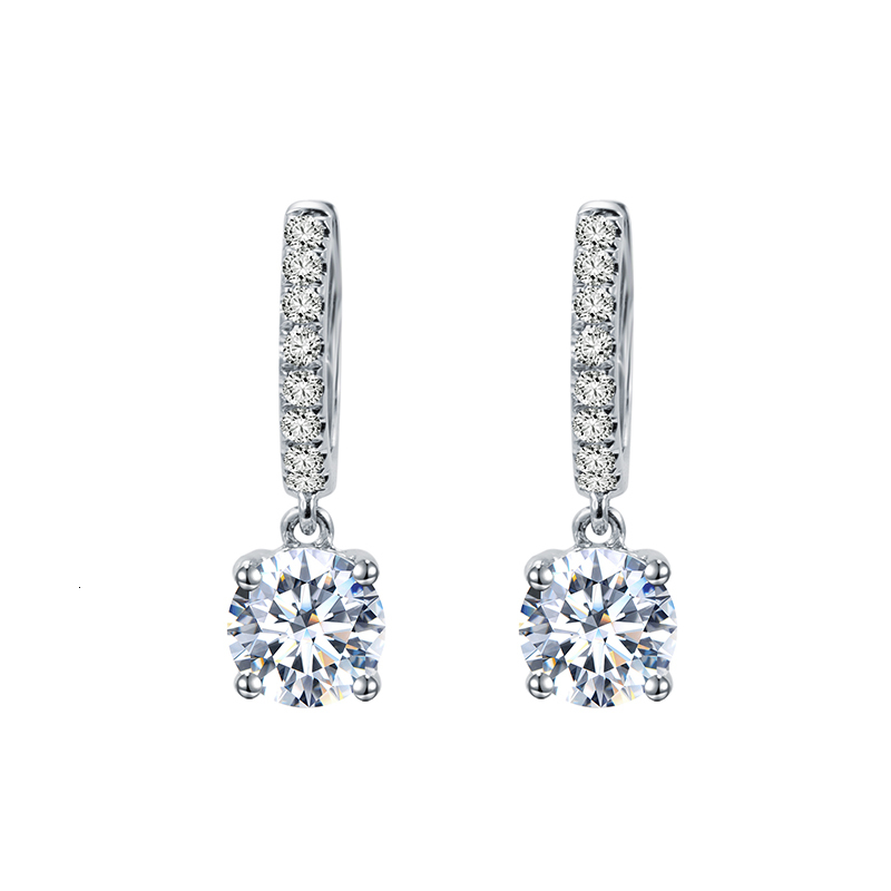 Messi Jewelry MSE-629 18k White Gold 1ct E VVS2 Round Cut Designer for Women Lab Grown Diamond Drop Earrings