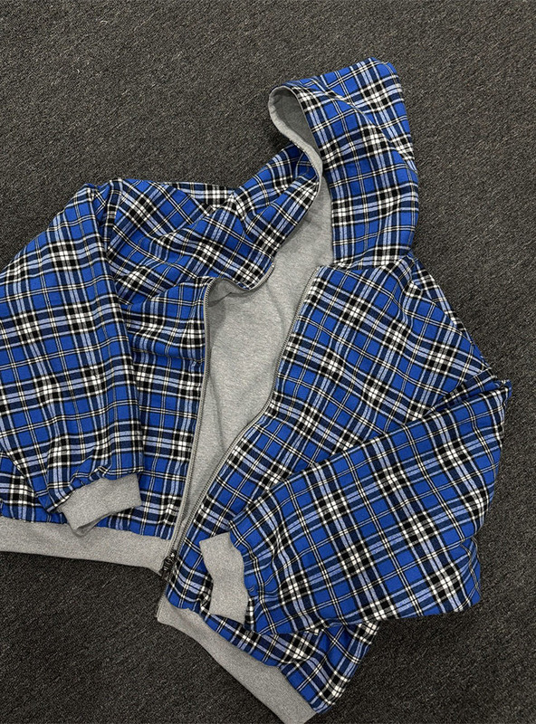 Autumn Winter New Fashion Hooded Zipper Plaid Patchwork Reversible Sweatshirt For MenMen's sports casual sweatshirt Honglu - view 3