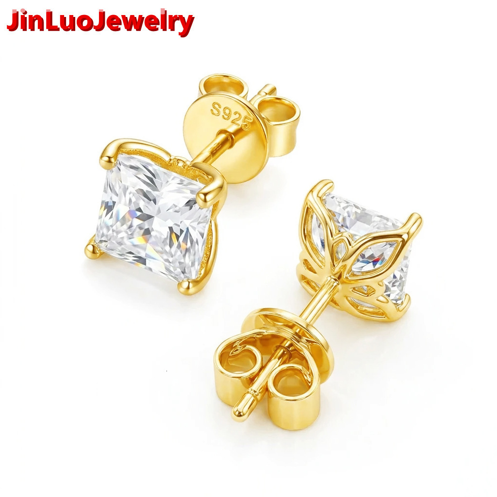Cross-border Bestseller New D-color Princess-cut Moissanite S925 Sterling Silver Stud Earrings Women Exuding Light Luxury - view 1