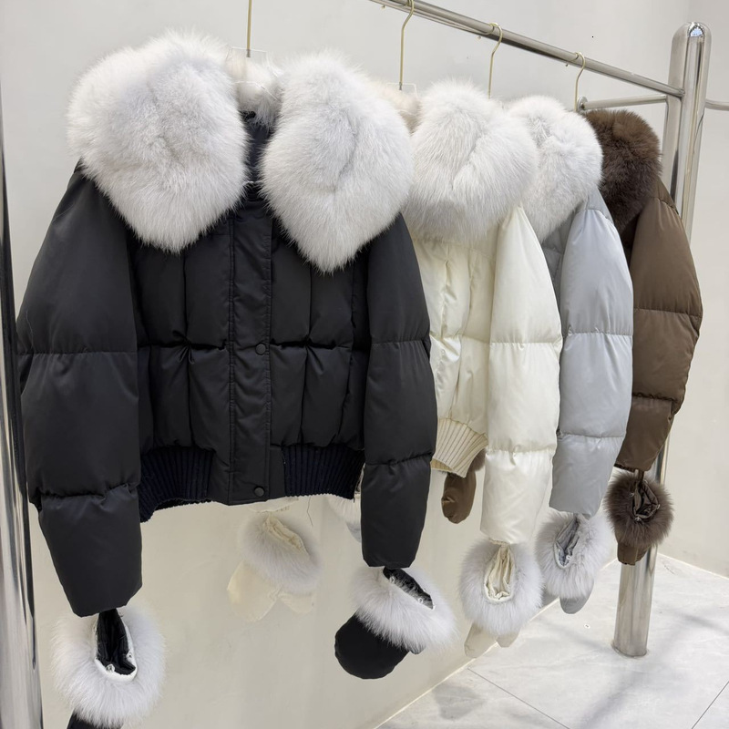 New autumn and winter cross-border fashion short down jacket for women with real fox fur large collar, light luxury, stylish, warm, high-waisted coat - view 1