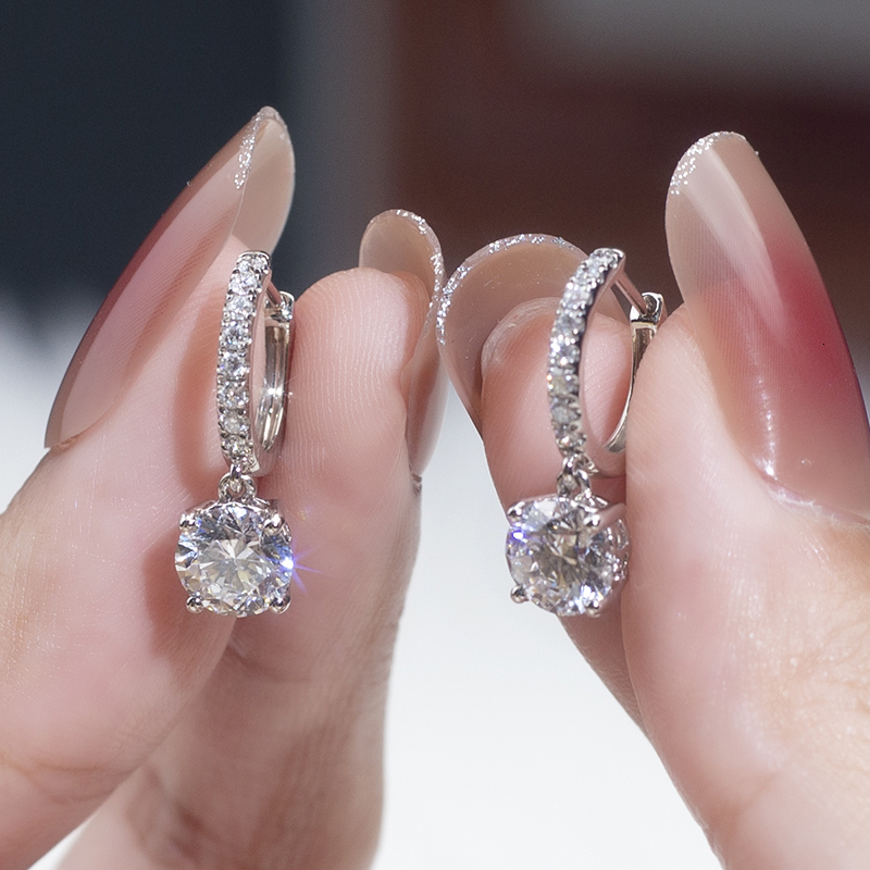 Messi Jewelry MSE-629 18k White Gold 1ct E VVS2 Round Cut Designer for Women Lab Grown Diamond Drop Earrings - view 7