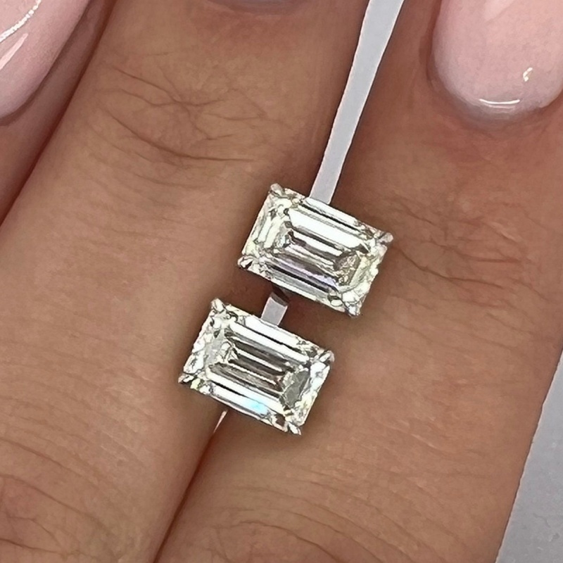 Igi Certified HPHT CVD VVS1 Lab Grown Emerald Cut White Diamond Earrings 14k 18k Solid Gold Studs Igi Certified White Gold - view 4