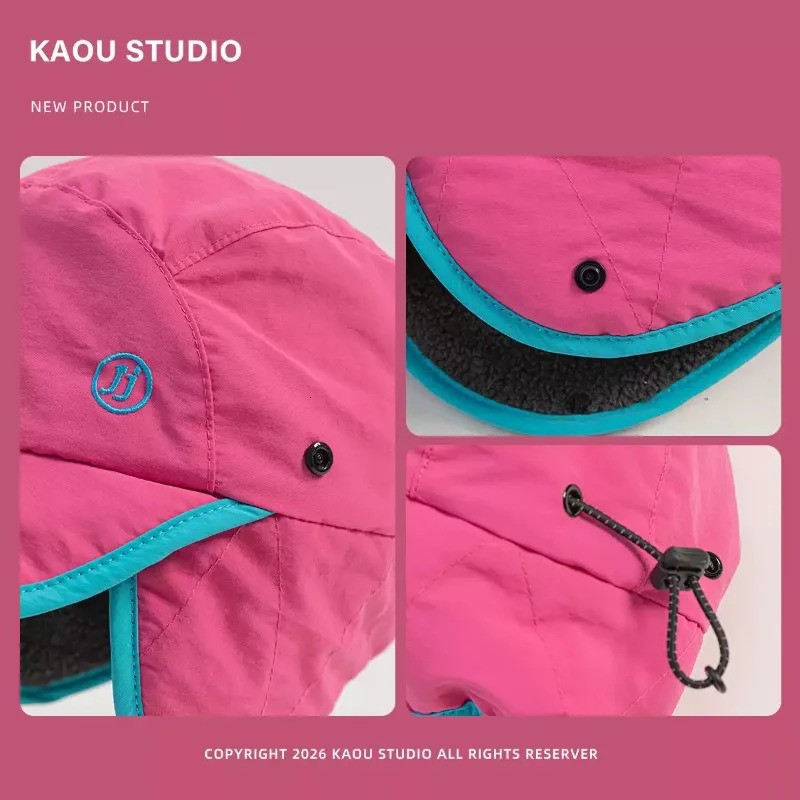 Korean Style Color Block Trapper Hat Unisex Winter Fleece Lined Earflap Cap Outdoor Windproof Bomber Hats for Skiing Hiking 261022 - view 6