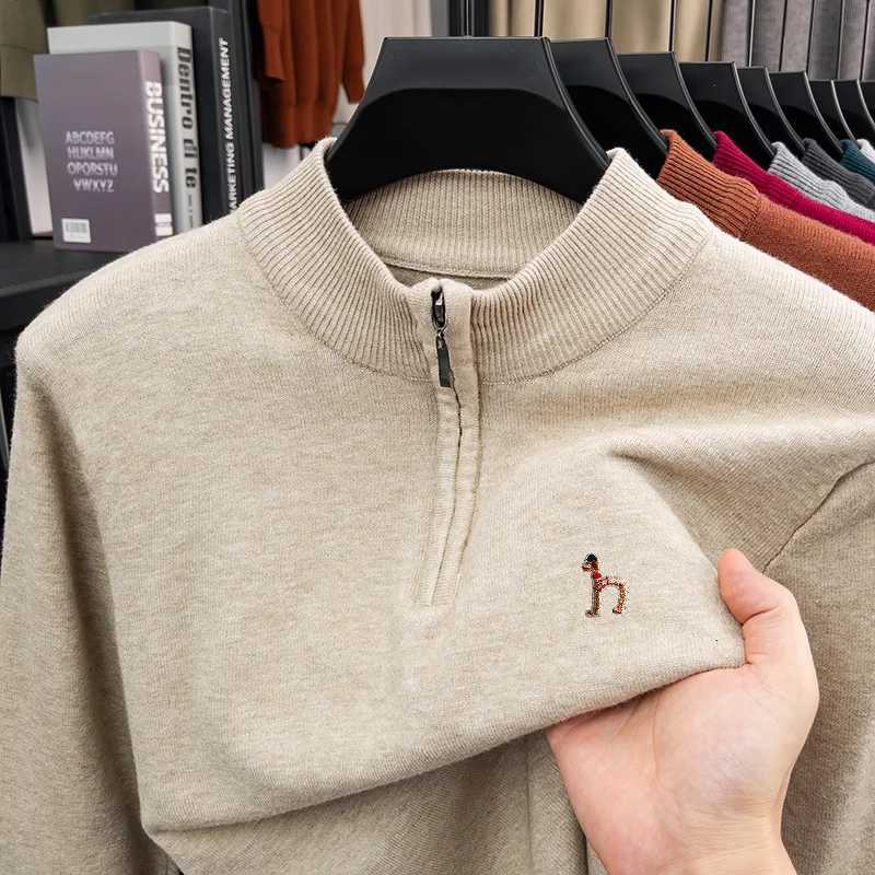 Men's Sweaters Man Long sleeved Knitted Sweater Mock Neck Zipper Exquisite Embroidery Autumn Winter New Pullover Leisure Warmth Sweater H261026 - view 4