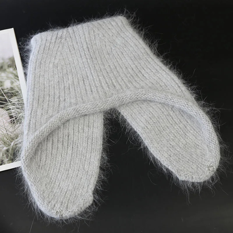 angora knitted hat rabbit fur beanies for women cold warm thick knit fluffy Earflap Russian Hat Outdoor Skiing Ushanka Trapper 261022 - view 5