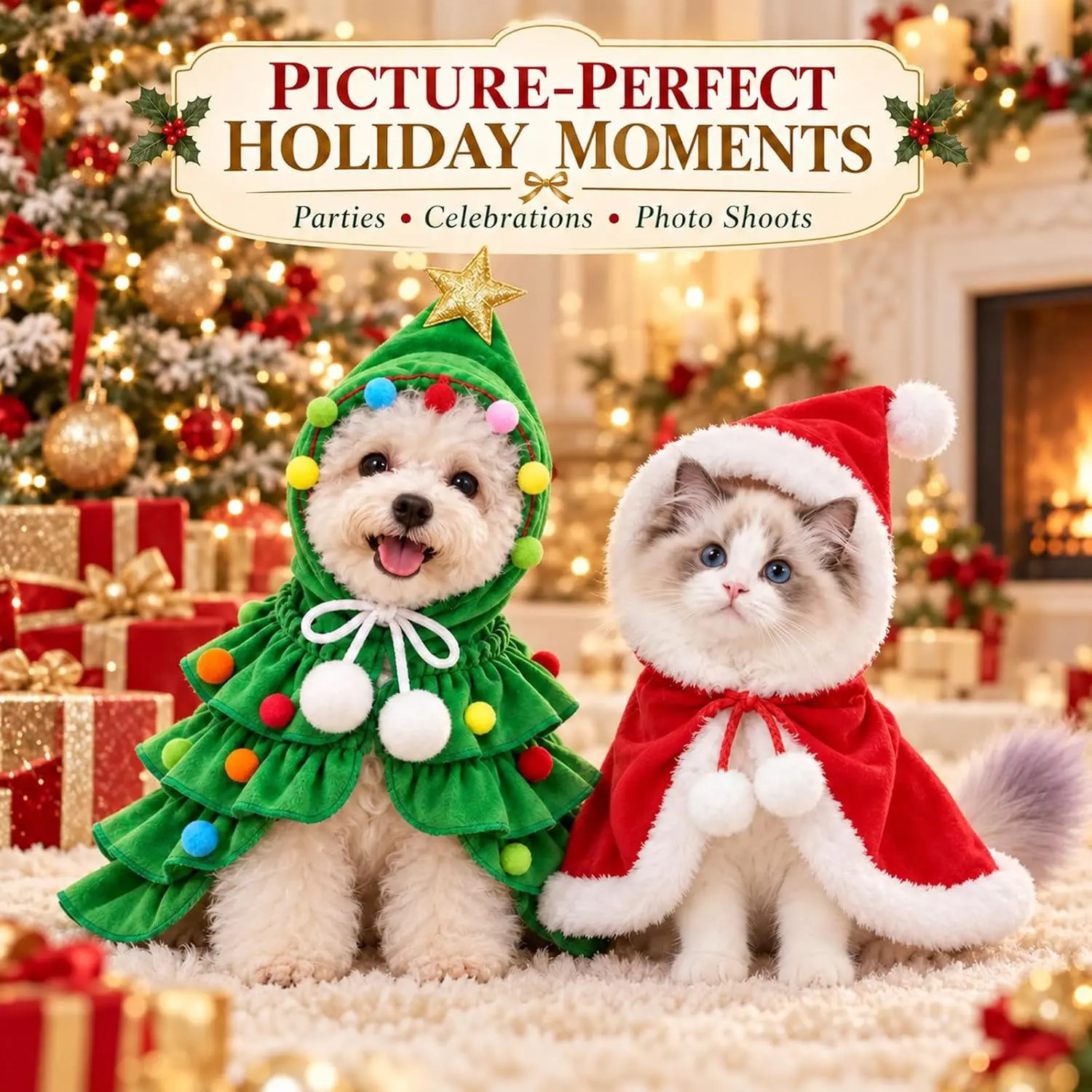 Cute Christmas Dog Cape Adorable Pet Attire Role-Play Party Wear Pet Cloak Dog Dress Holiday Pet Costume Christmas Supplies 261027