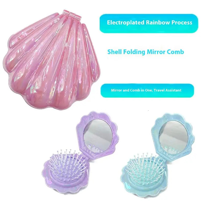 . Shells Folding Comb Airbag Hair Brush With Mirror -static Comb Multifunctional Practical Plastic Hair Brushes Combs 261027 - view 3