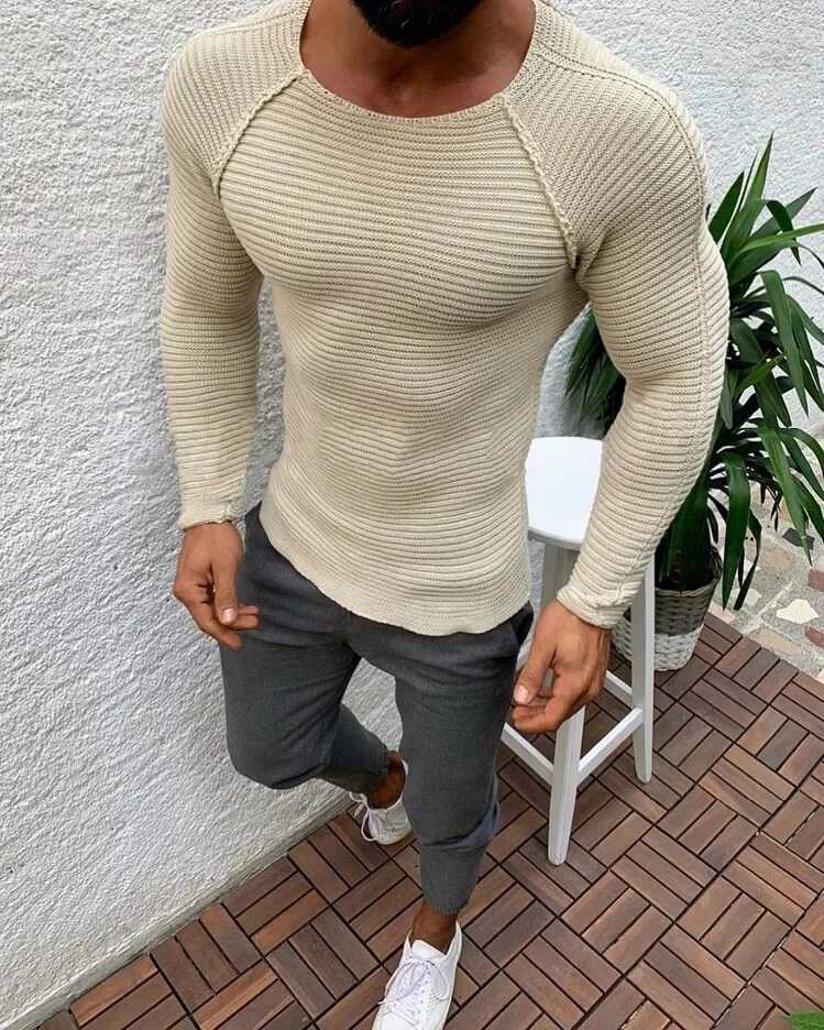 Men's Sweaters Knitted Streetwear Long sleeve Pullover Men O-neck Solid Color Long sleeve Warm Slim Sweaters Men Men's Sweater Male Clothing - view 4