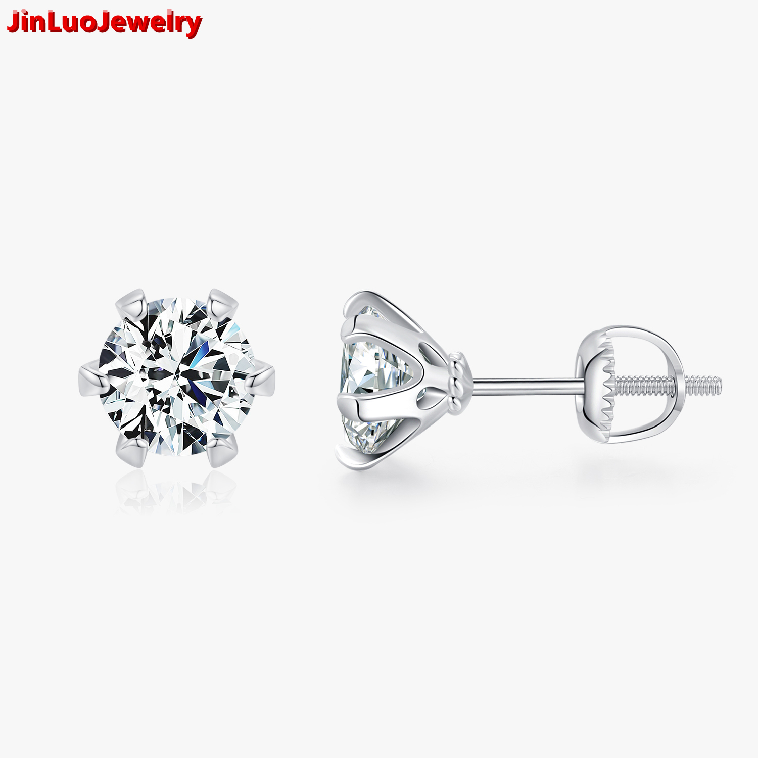 925 Sterling Silver Sparkling Wedding Platinum Plated Ear Studs for Women 1 ct D Color Moissanite Stud Earrings