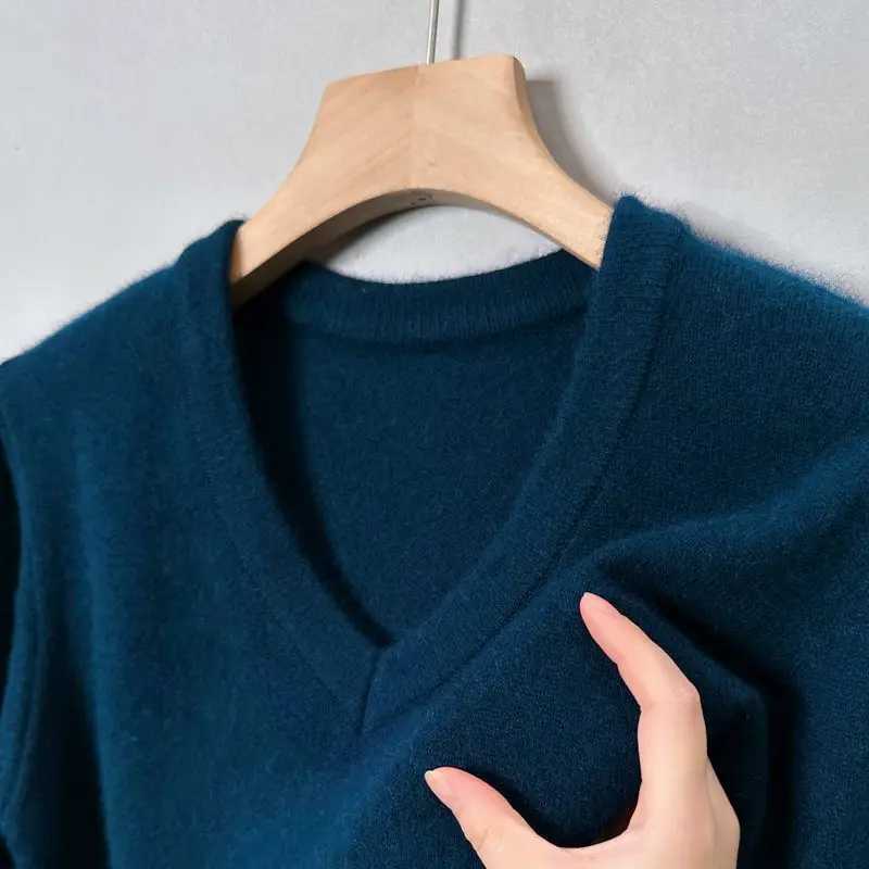 Men's Sweaters Men's Knitted Warm V-neck Pullovers Ribbed Solid Slim Fit Classic Black Gray Sweater for Man Autumn Spring Top Jumpers Clothe - view 5