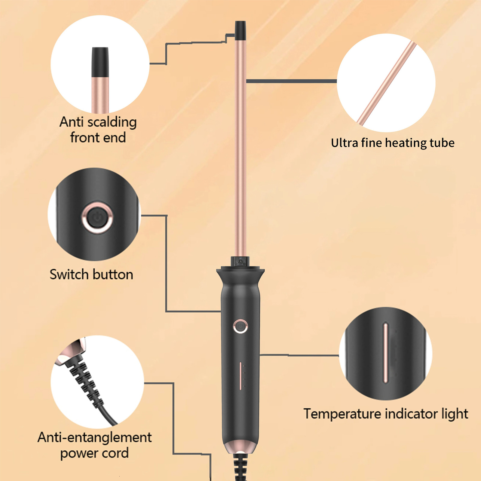 Professional 9mm Curling Wand Set with 2 Combs US Plug Fast Heating Hair Curler for Long-Lasting Salon-Style Curls Home Use 261027 - view 6
