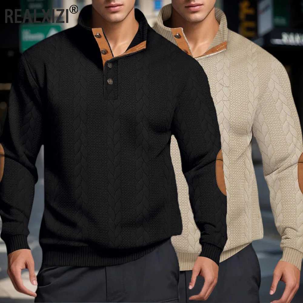 Men's Sweaters Mens Knitted Jacquard Sweaters Button Stand-up Collar Warm Pullover Sweaters Outdoor Casual Men's Long-sleeved Sweatshirt H26