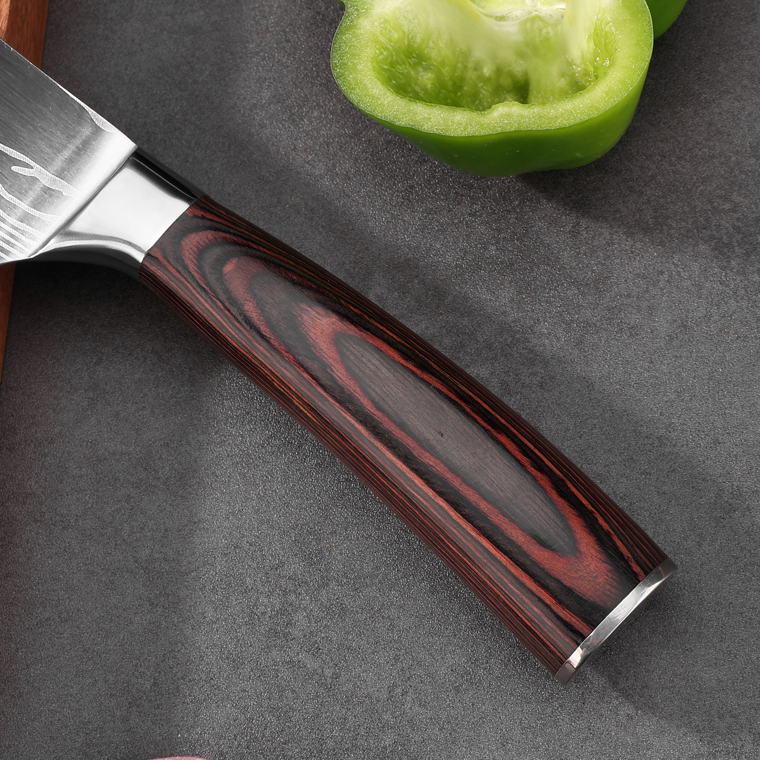 MDHAND Kitchen Bread Knife Serrated n Laser Damascus Knives 7CR17 Stainless Steel Blade Chef gift box 260403BJ - view 3
