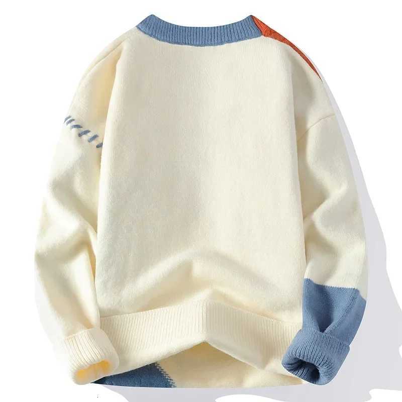 Men's Sweaters Men Knitted Jumpers Patchwork Sweater O Neck Pullovers Spliced Long sleeve Jumper Slight Strech Standard Wool 2024 Casual H261026 - view 4