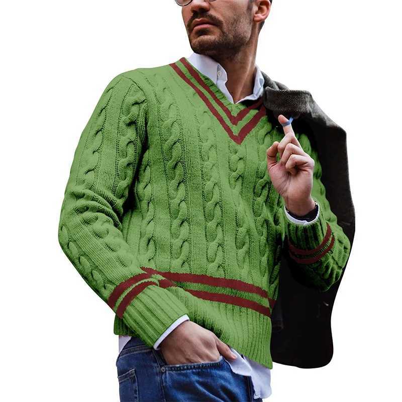 Men's Sweaters Pullover V-neck sweater men's striped color blocking knitted sweater autumn and winter fashion men's top jacket H261026 - view 3